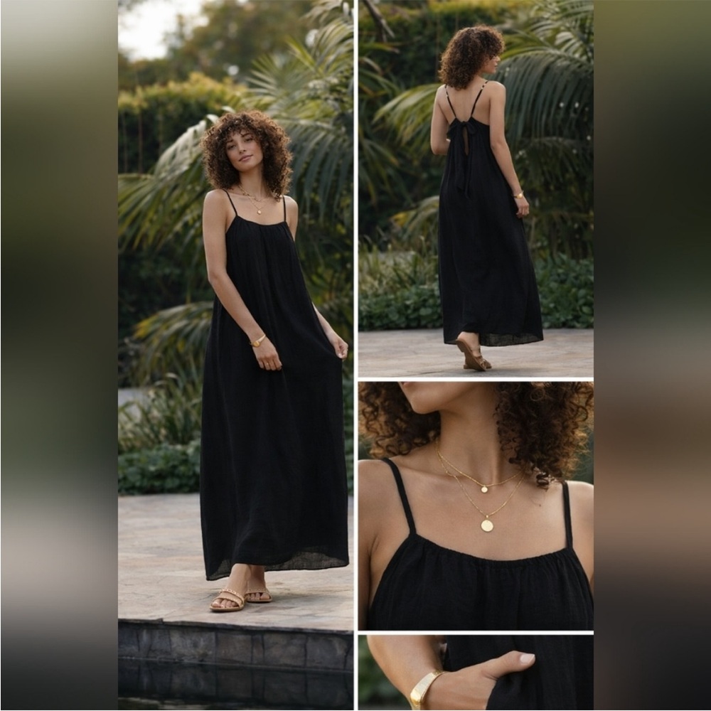 Sol Angeles NWT black gauze slip dress